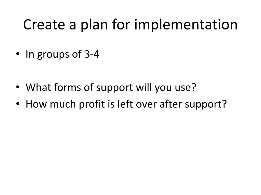 create a plan for implementation