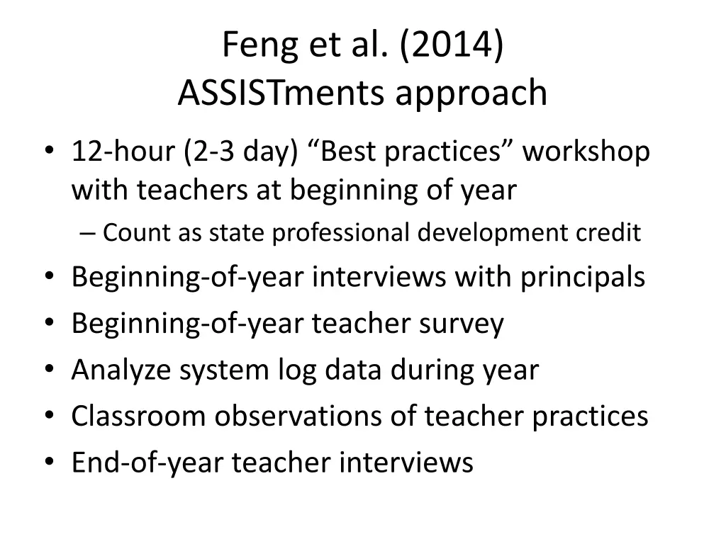 feng et al 2014 assistments approach