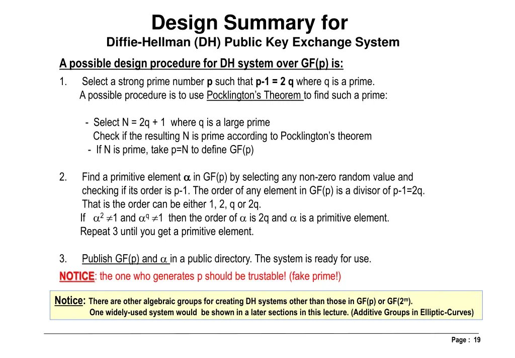 design summary for diffie hellman dh public