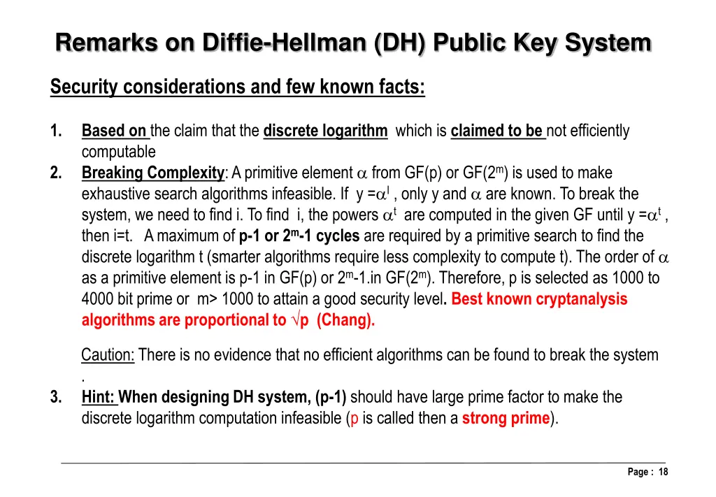 remarks on diffie hellman dh public key system