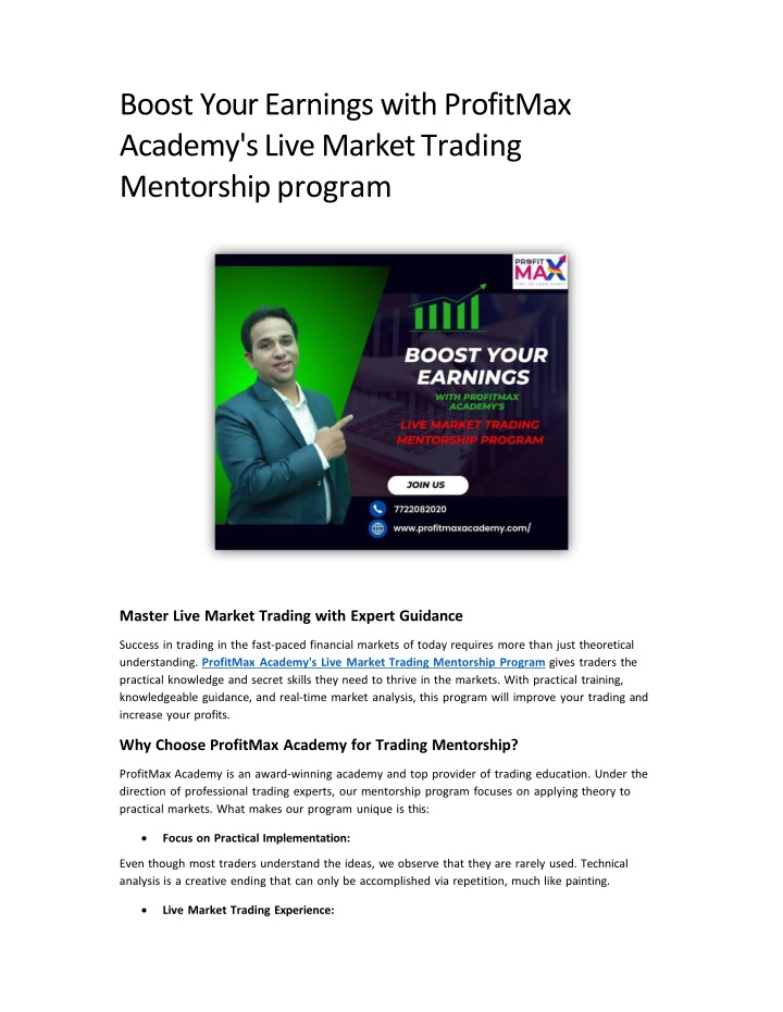boost your earnings with profitmax academy s live