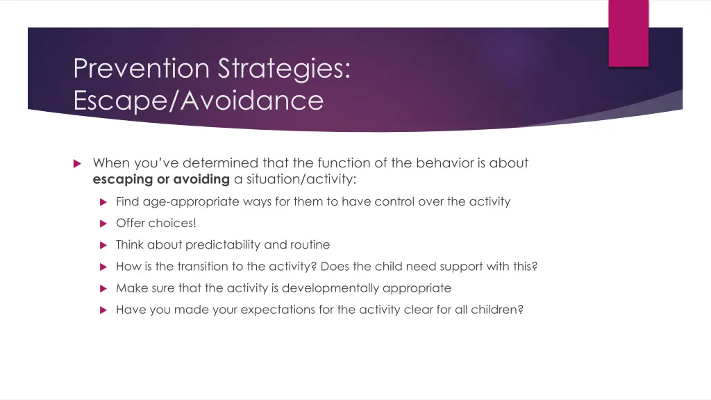 prevention strategies escape avoidance