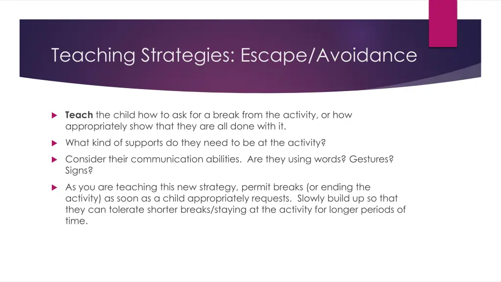 teaching strategies escape avoidance