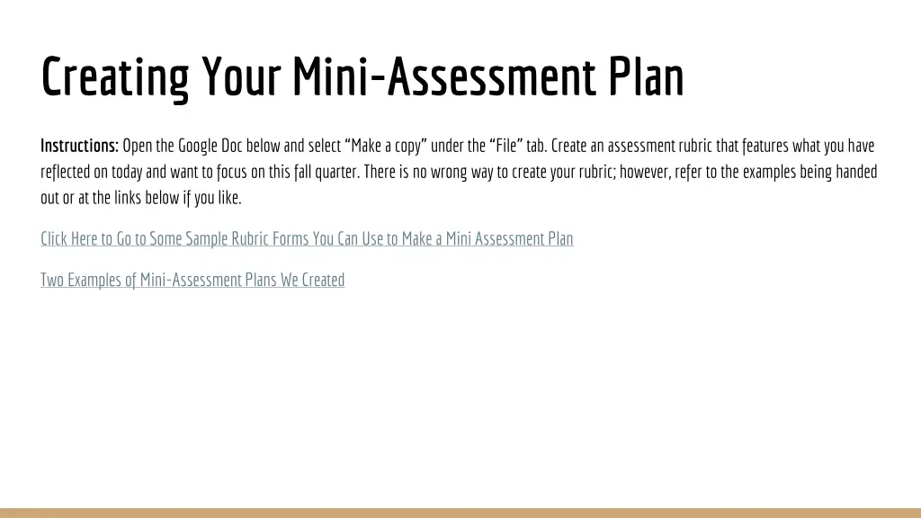creating your mini assessment plan