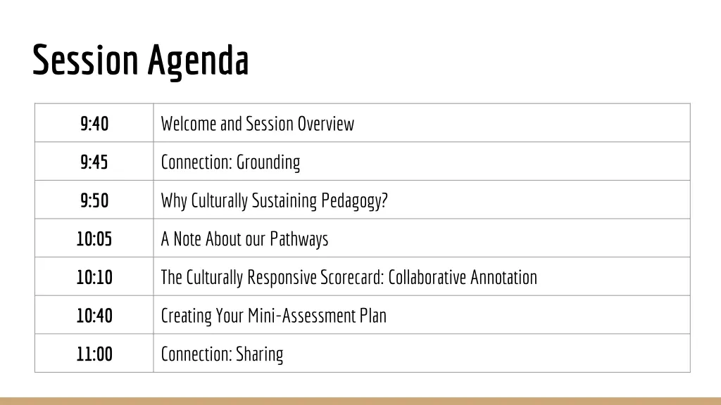 session agenda