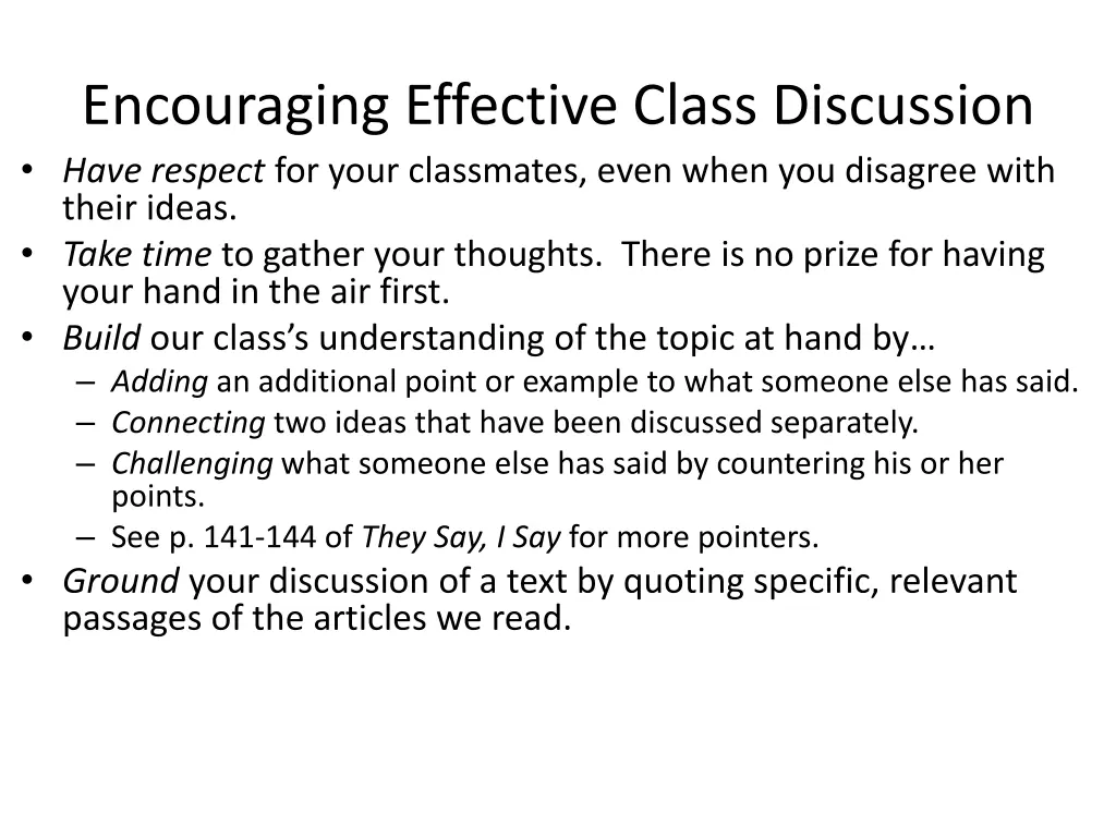 encouraging effective class discussion have