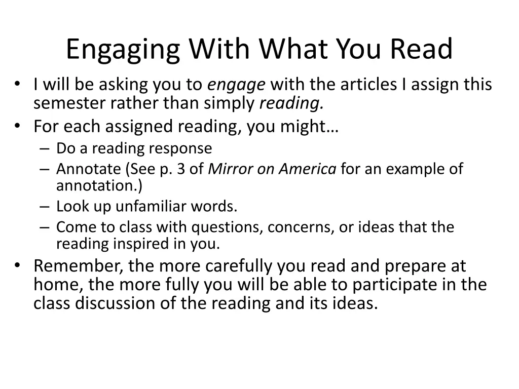 engaging with what you read i will be asking