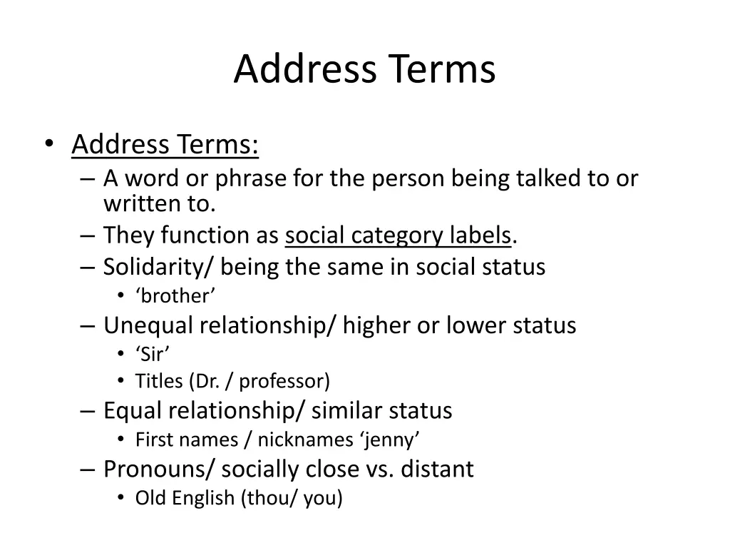 address terms