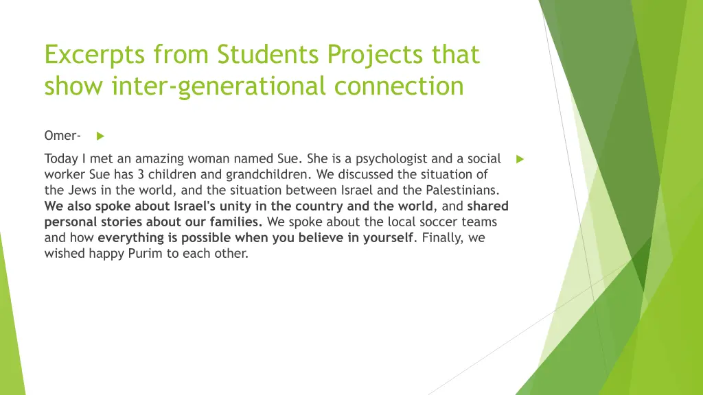 excerpts from students projects that show inter