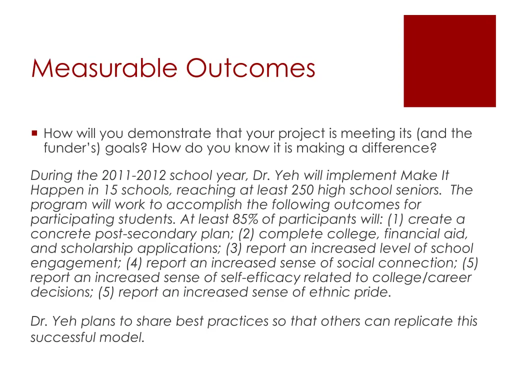 measurable outcomes