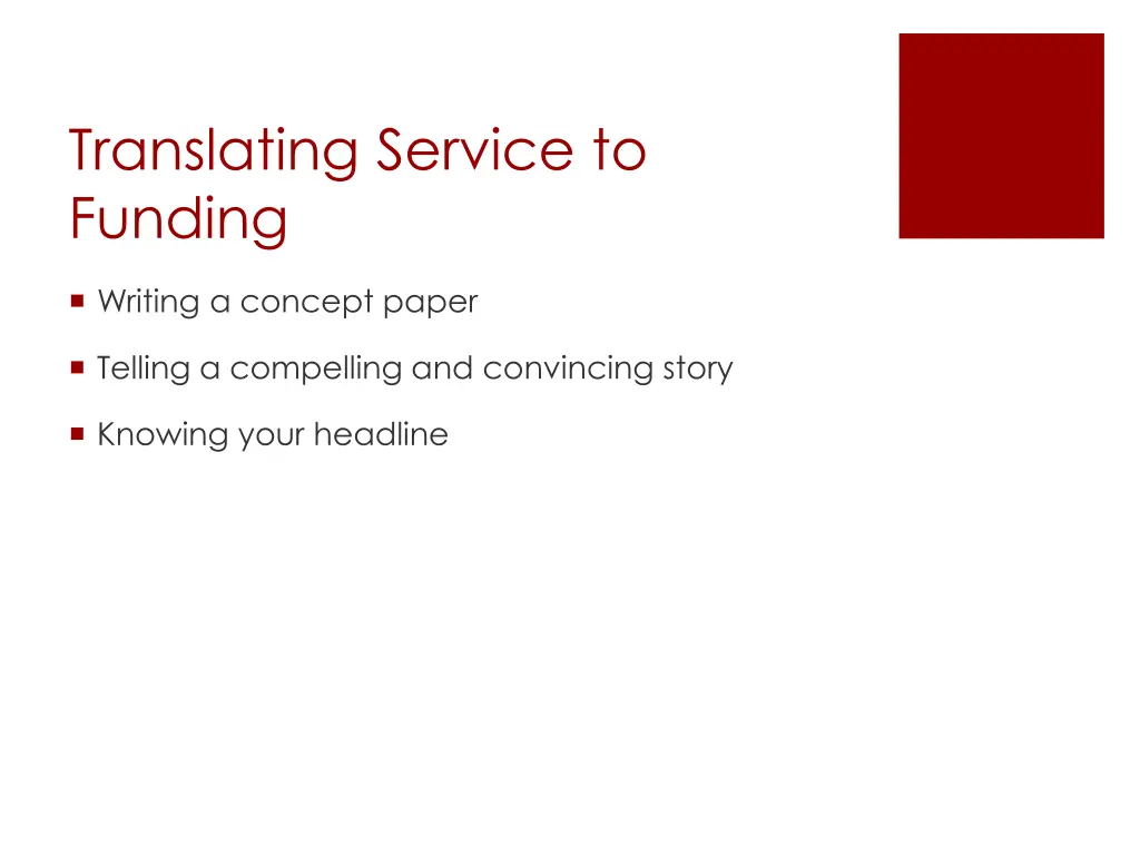 translating service to funding