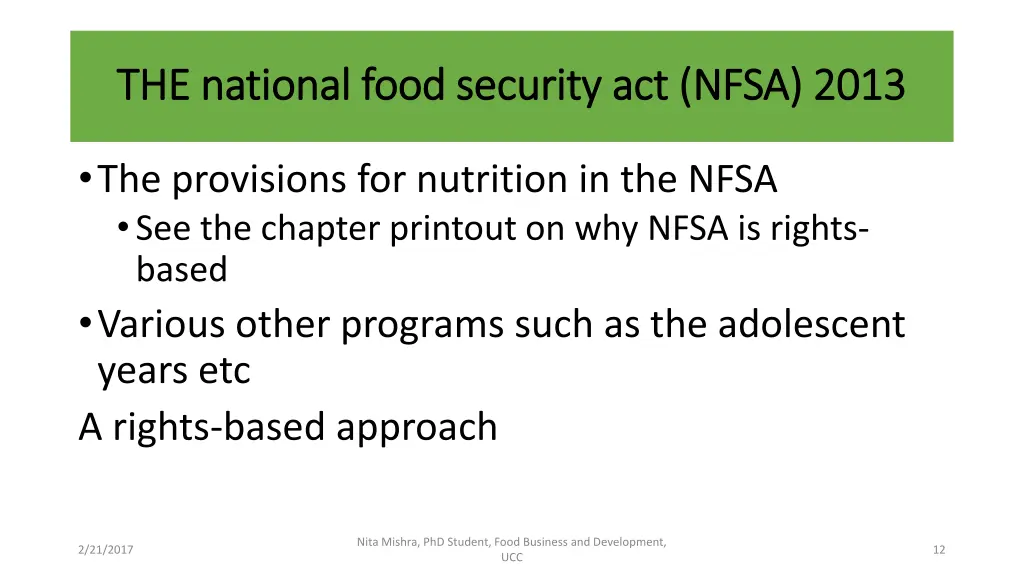 the national food security act nfsa 2013