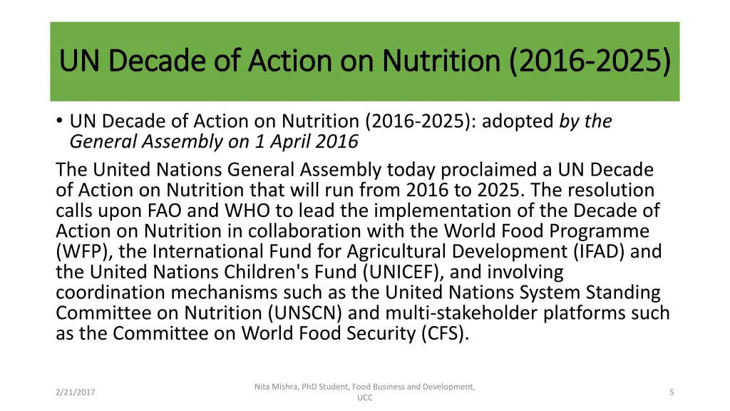 un decade of action on nutrition 2016 un decade