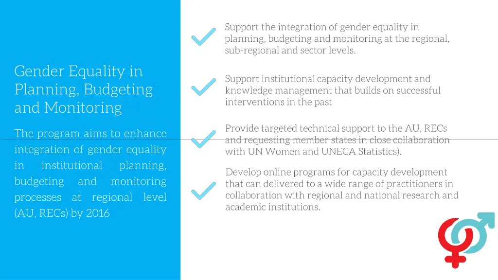 support the integration of gender equality