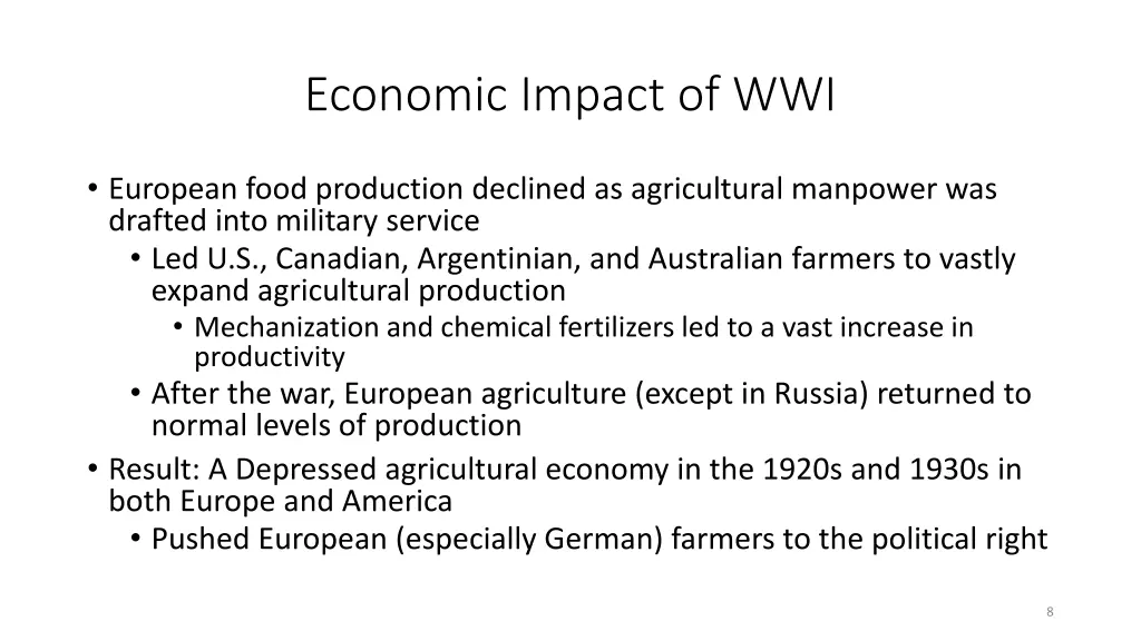 economic impact of wwi