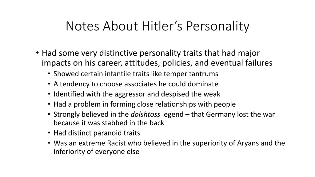notes about hitler s personality