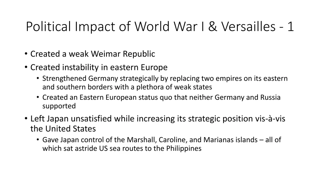 political impact of world war i versailles 1