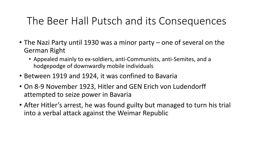 the beer hall putsch and its consequences