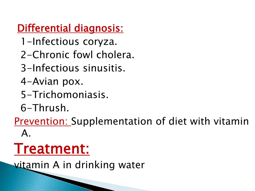 differential diagnosis 1 infectious coryza