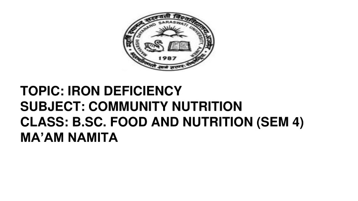 topic iron deficiency subject community nutrition