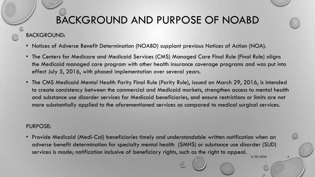background and purpose of noabd