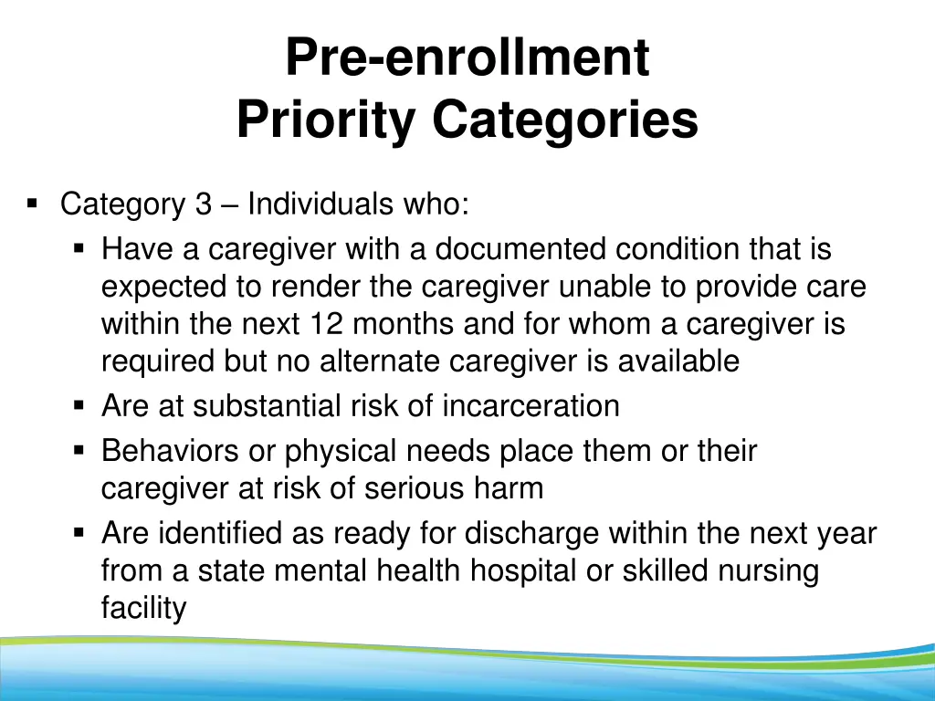 pre enrollment priority categories 2
