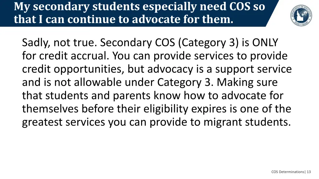 my secondary students especially need cos so that