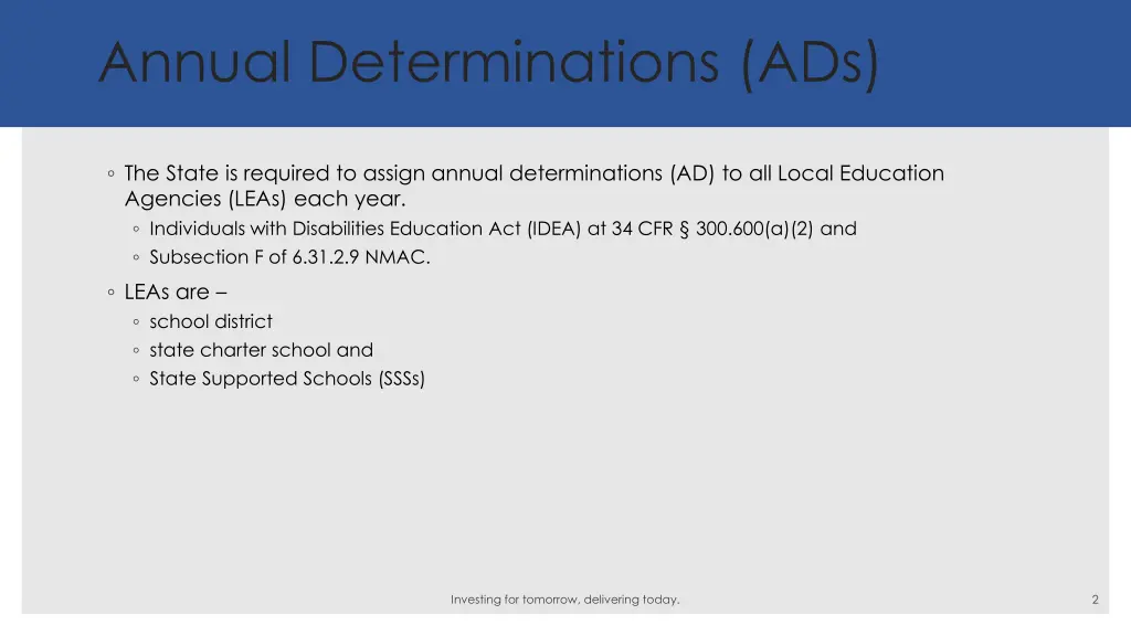 annual determinations ads