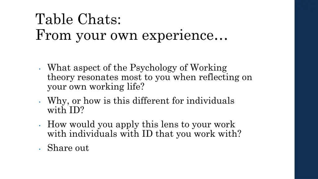 table chats from your own experience