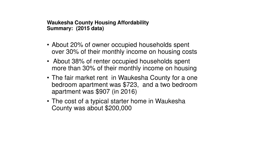 waukesha county housing affordability summary