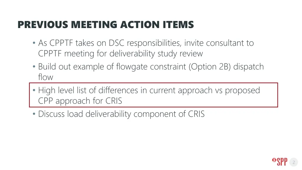 previous meeting action items