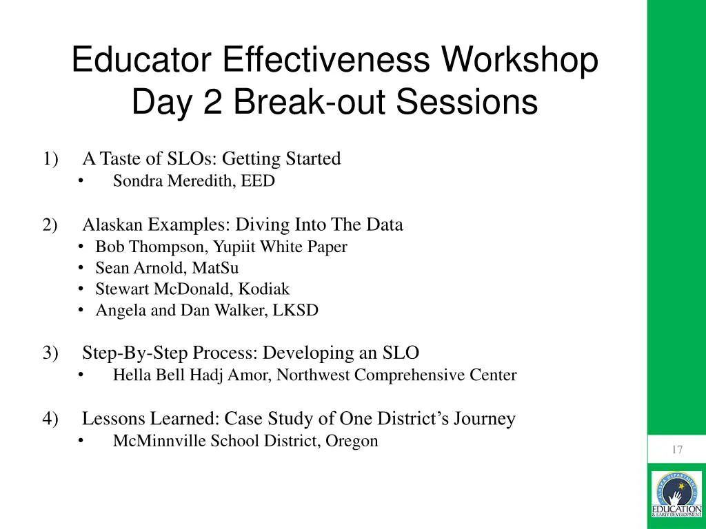 educator effectiveness workshop day 2 break