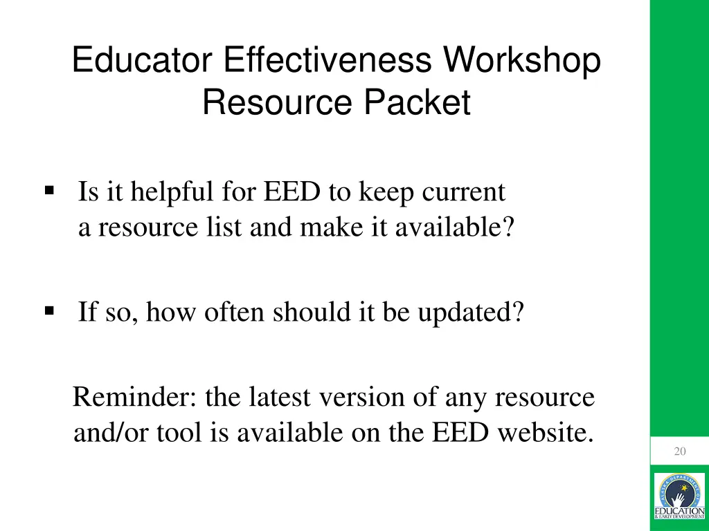 educator effectiveness workshop resource packet
