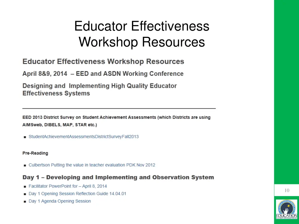 educator effectiveness workshop resources