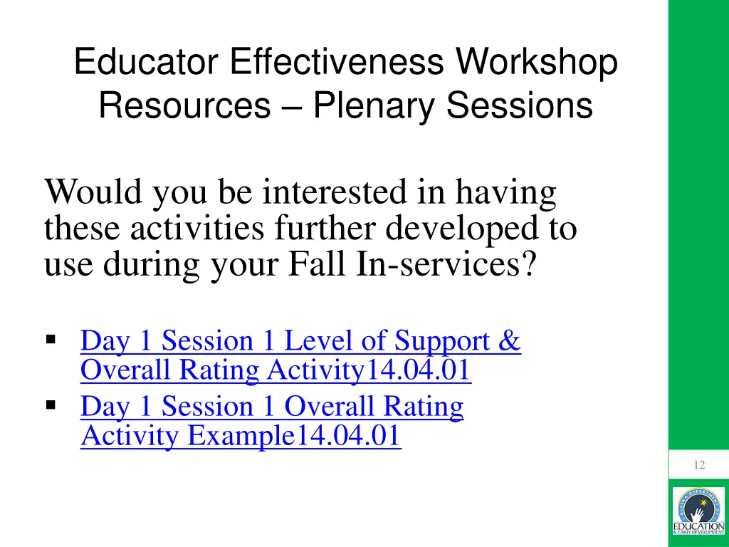 educator effectiveness workshop resources plenary 1