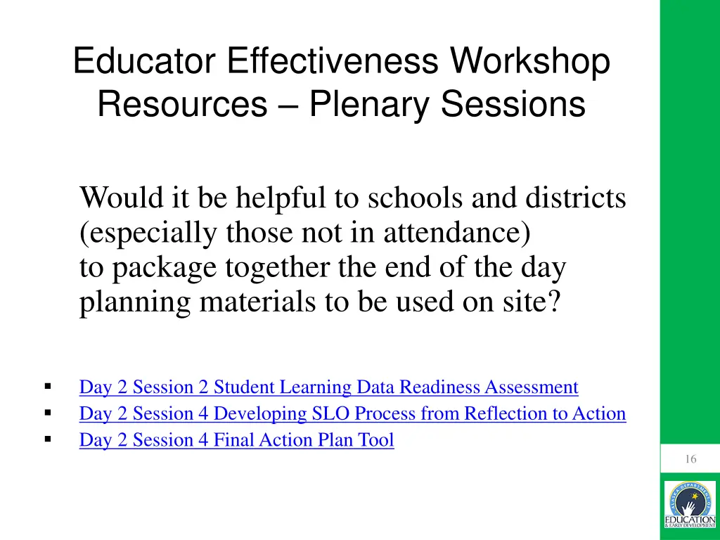 educator effectiveness workshop resources plenary 2