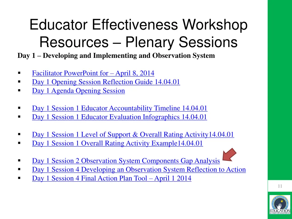 educator effectiveness workshop resources plenary