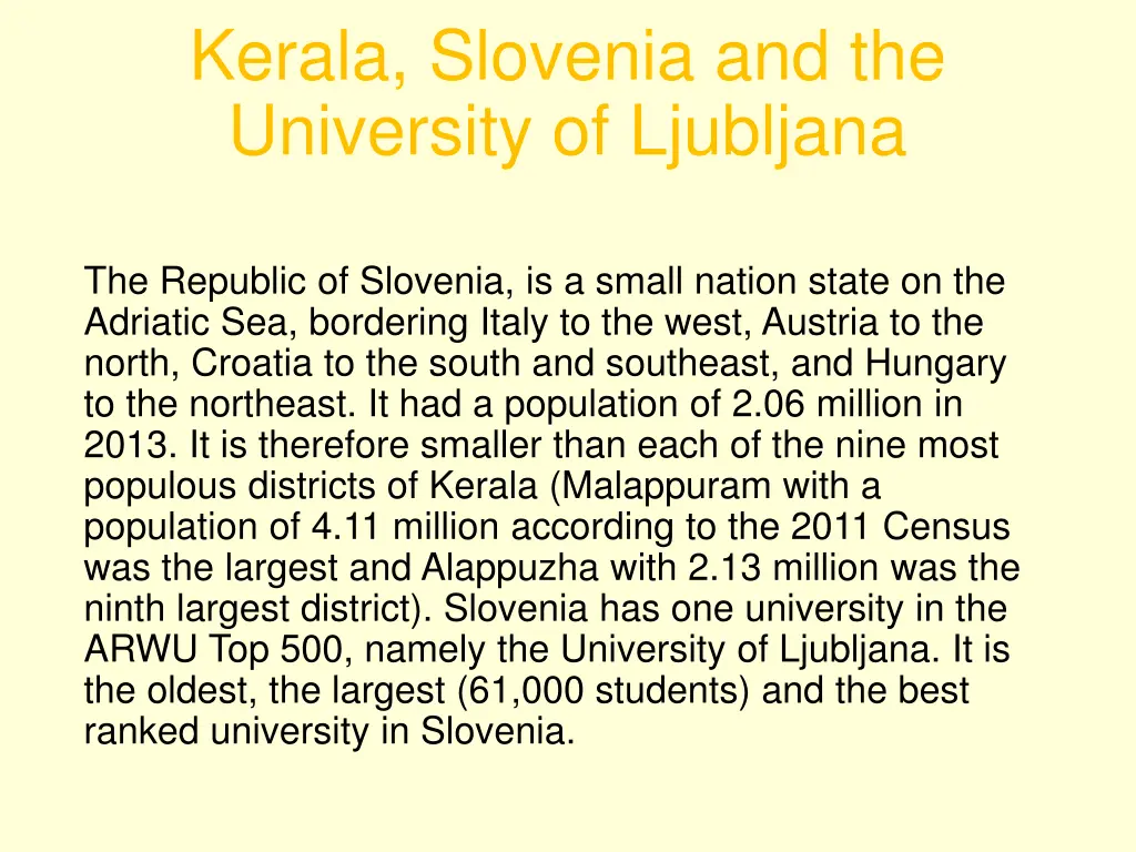 kerala slovenia and the university of ljubljana