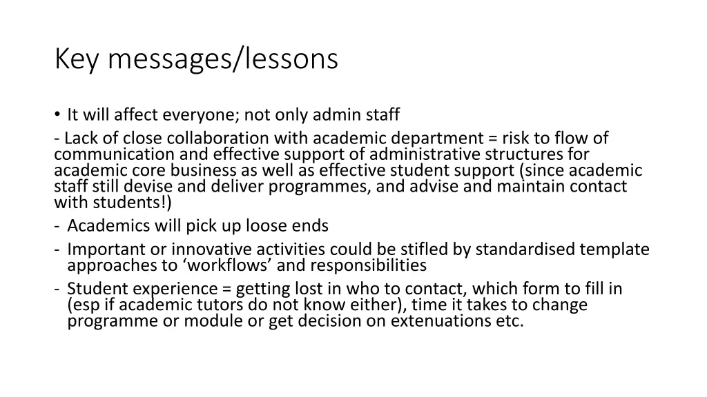 key messages lessons