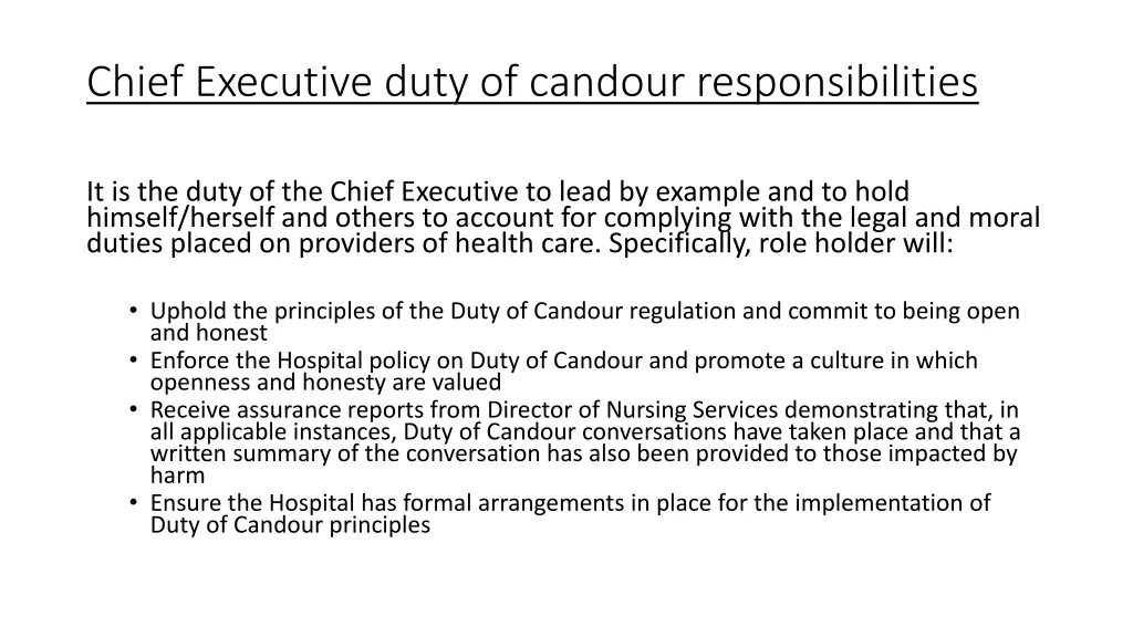 chief executive duty of candour responsibilities