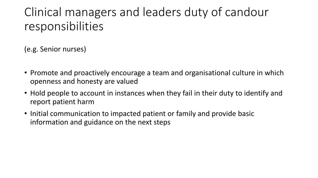 clinical managers and leaders duty of candour
