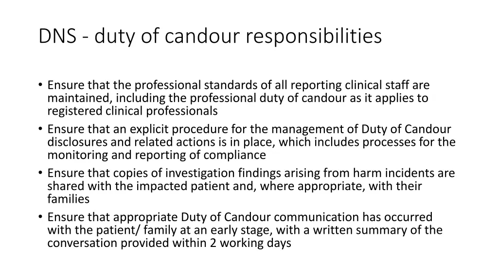 dns duty of candour responsibilities