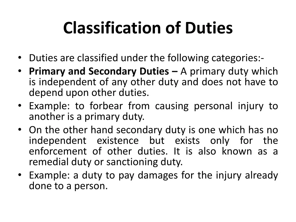 classification of duties