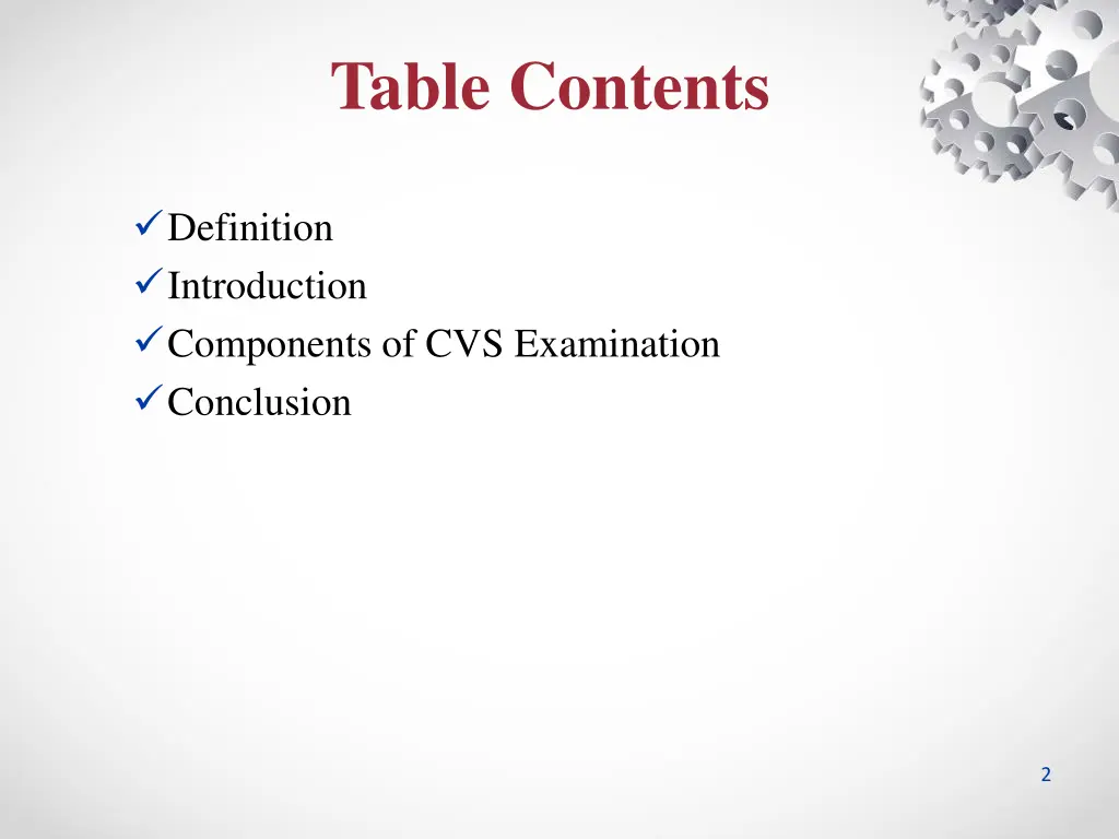 table contents