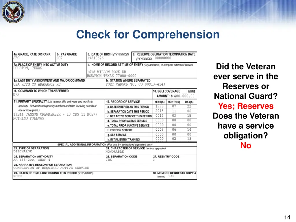 check for comprehension 1