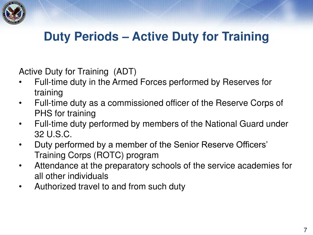 duty periods active duty for training 1