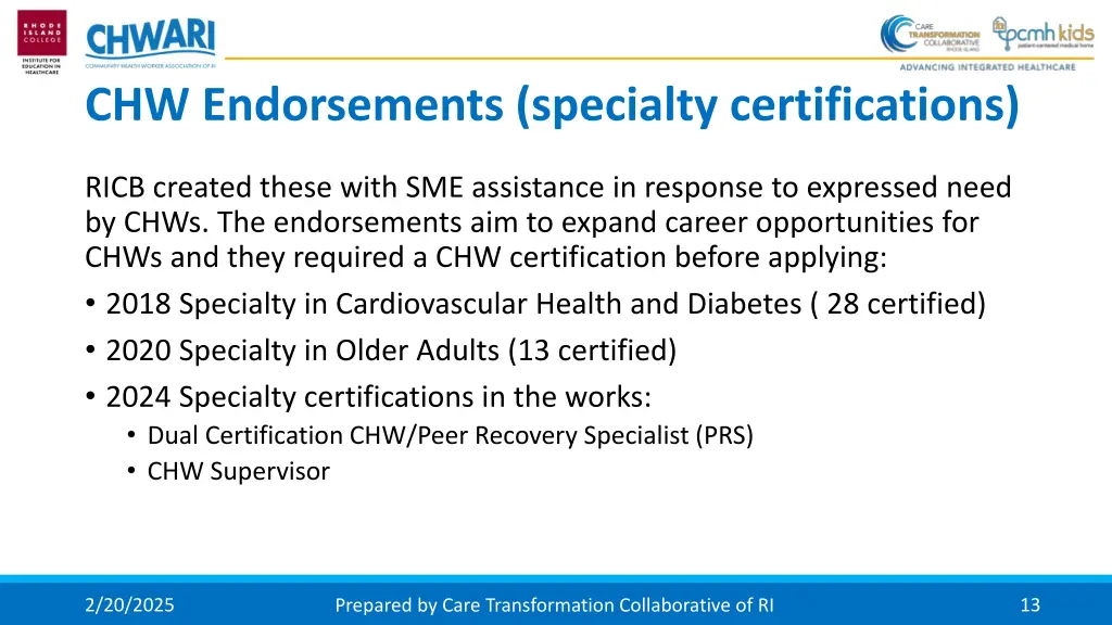 chw endorsements specialty certifications