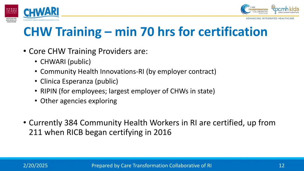 chw training min 70 hrs for certification