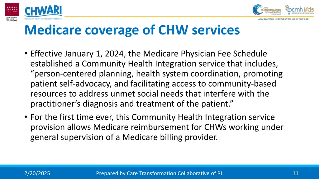 medicare coverage of chw services