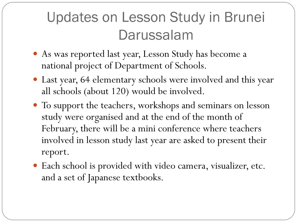 updates on lesson study in brunei darussalam